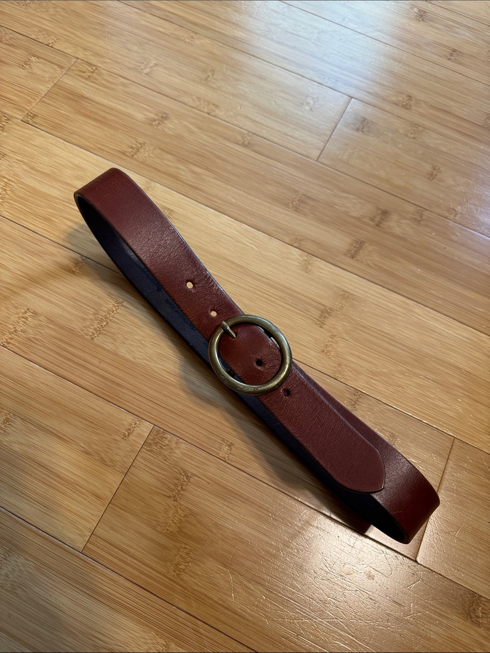 Vintage L.L. Bean Women's Round-Buckle Leather Belt in Burgundy/Brown